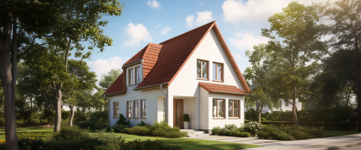 Modernes Einfamilienhaus mit Garten als Beispiel zur Veranschaulichung der Frage „Was kostet ein Quadratmeter Hausbau?“